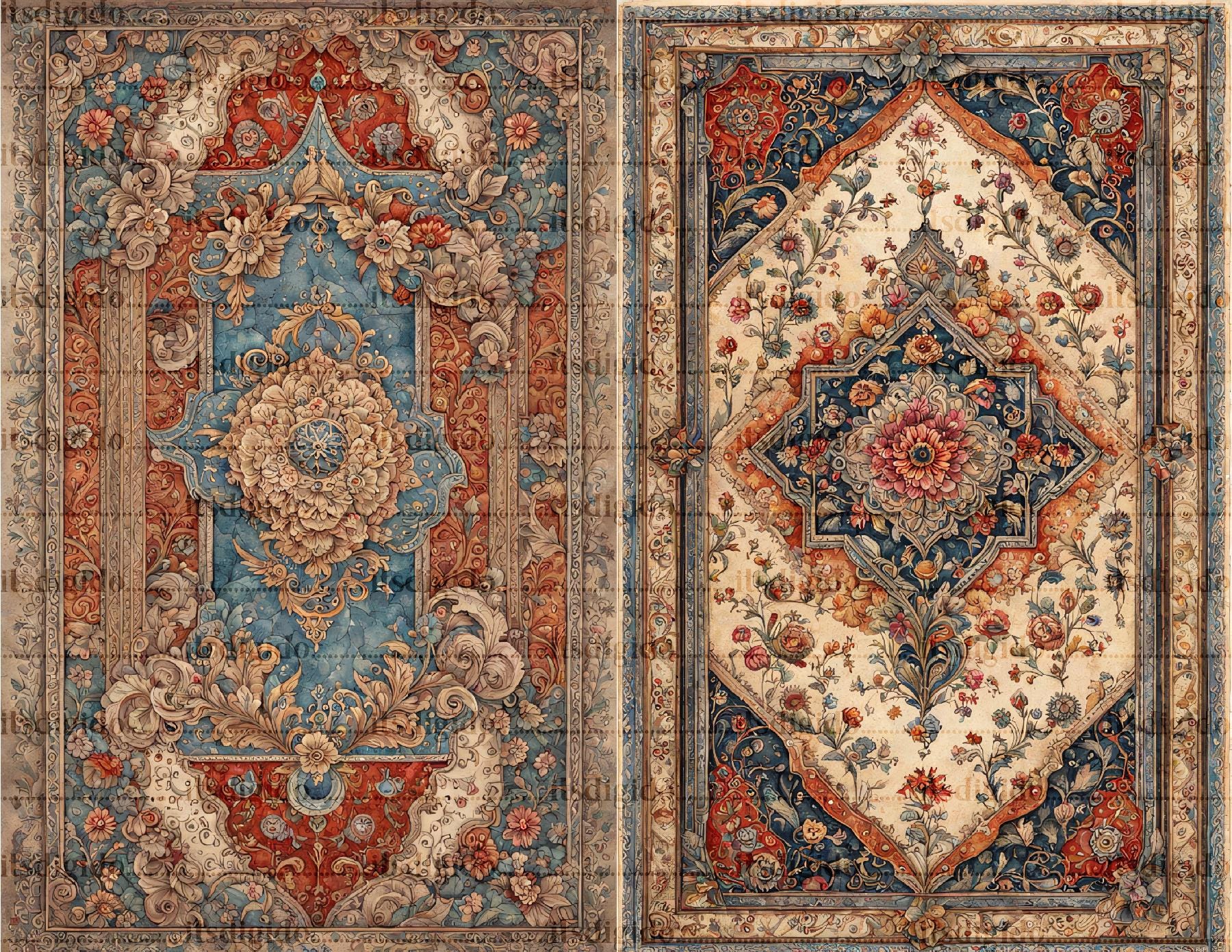 Ephemera Rug 10 Vintage Turkish Rug Kit Printable A5 Digikit Antique Carpet Pattern ...