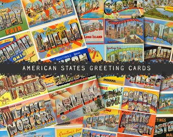 American States Greeting Postcards Pack Digital Kit Printable Souvenir Cities Digikit Ephemera Scrapbooking Bundle Journal Digital Download