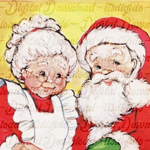 Vintage Mr & Mrs Claus Bild, Vintage Weihnachtspostkarte Plakat Foto, Vintage Printables, Vintage Ephemera, digitaler Download