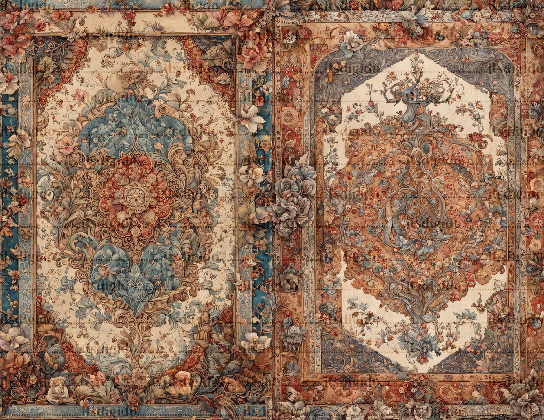 Ephemera Rug 10 Vintage Turkish Rug Kit Printable A5 Digikit Antique Carpet Pattern ...