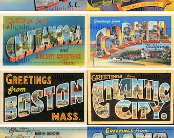 Part 1 - America States Cities Postcards Digital Kit Printable Souvenir Greeting Digikit Ephemera Scrapbooking Junk Journal Digital Download