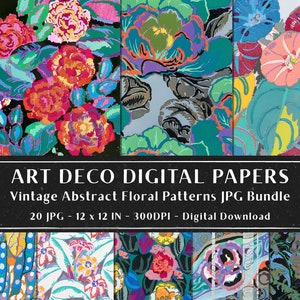 20 Vintage Abstract Floral Pattern, Art Deco Patterns, Vintage Flowers, Antique Colorful Art Deco Digital Papers Set, Descarga instantánea