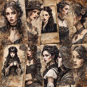 10 vintage Goth Girls Kit afdrukbare A5 Digikit antieke gotische donkere collage kortstondige scrapbooking ongewenste dagboek papier set digitale download