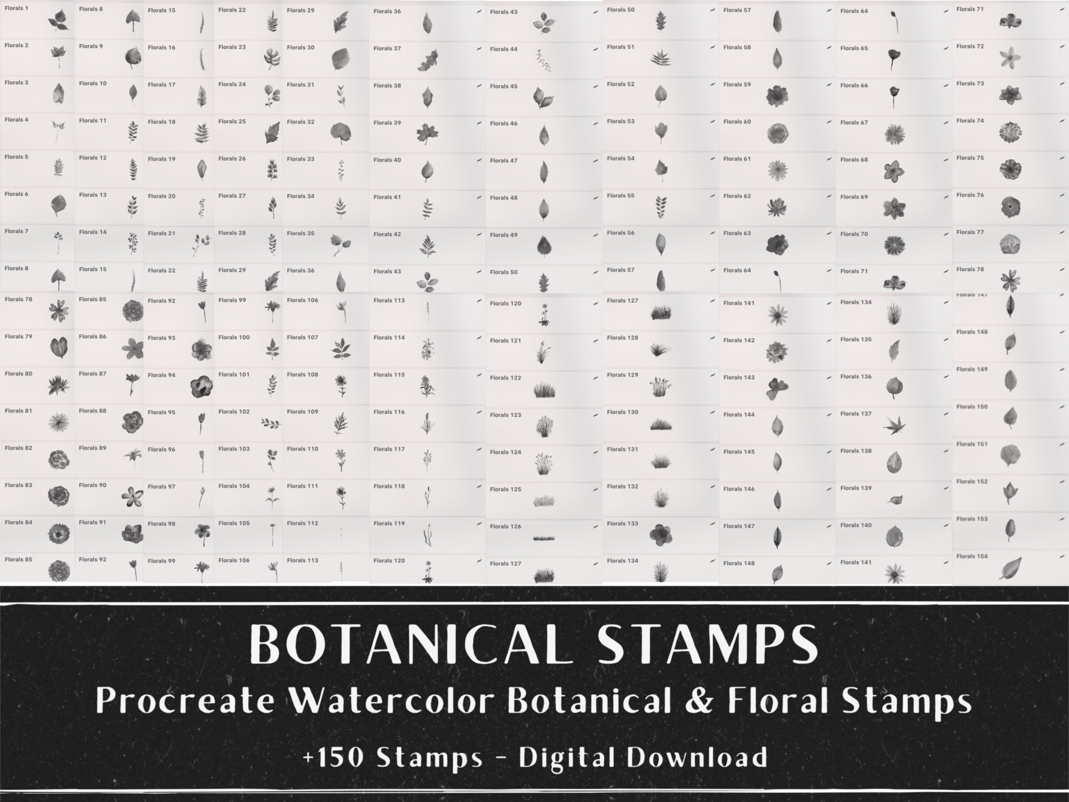 150+ Procreate Botanical Stamps, Procreate Watercolor Floral Brush ...