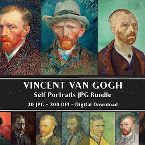 20 Vincent Van Gogh Self Portrait Bundle, 20 Vintage Images, Digital Paper, Instant Download