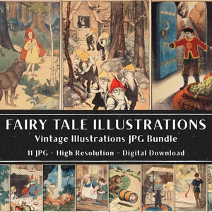 11 Vintage Fairy Tale Illustraties, Vintage Afbeelding, Digitaal Papier, Scrapbook, Digitale Collage, Ephemera, Instant Download