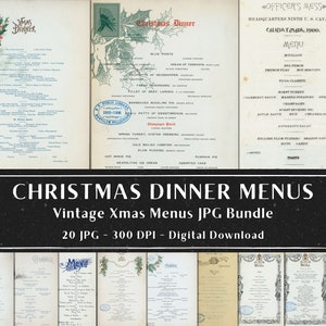 20 Vintage Christmas Restaurant Menu JPG Pack, Xmas afdrukbare antieke menu's Ephemera, Instant Download