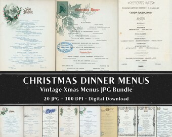Lot de 20 menus JPG de menu de restaurant de Noël vintage, éphémères de menus anciens imprimables de Noël, téléchargement immédiat
