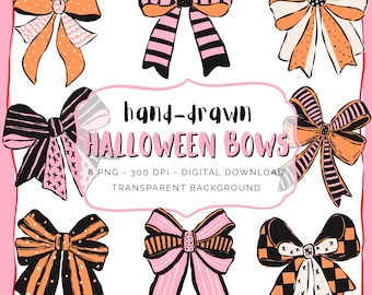 Hand Drawn Halloween Bows Clip Art Set - Coquette Halloween PNG - Preppy Halloween Clipart - Girly Halloween - Digital Download