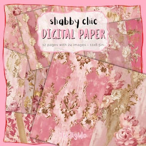 Pink Gold Shabby Chic Digital Journal Pages - Vintage Floral Ephemera - Romantic Blush Papers - Printable Scrapbook Kit - Digital Download