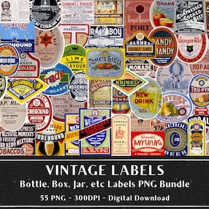 55 etiquetas vintage, etiquetas para cajas, frascos, diarios basura, álbumes de recortes, bonificación: 1 archivo PDF (con 4 páginas), paquete de etiquetas, descarga digital