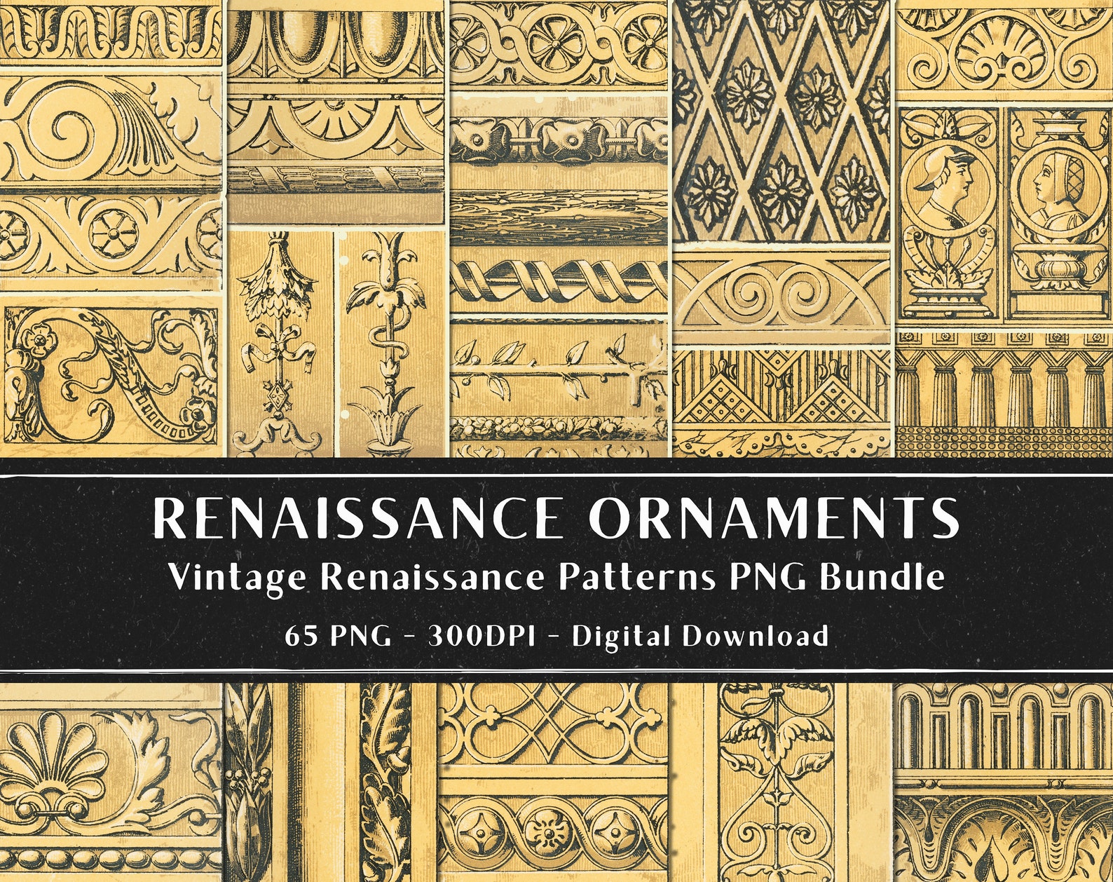 65 Renaissance Pattern PNG Bundle, Renaissance Ornaments, Vintage ...
