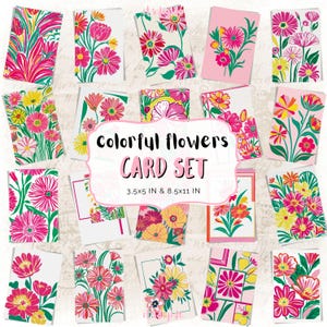 Colorful Flowers Card Set, Junk Journal Printable Floral Cards, Spring Collage Sheet, Botanical Ephemera, Journal Supplies, Digital Download