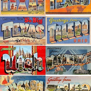 Teil 5 - Amerika Staaten Städte Postkarten Digital Kit Druckbare Souvenir Gruß Digikit Ephemera Scrapbooking Junk Journal Digitaler Download
