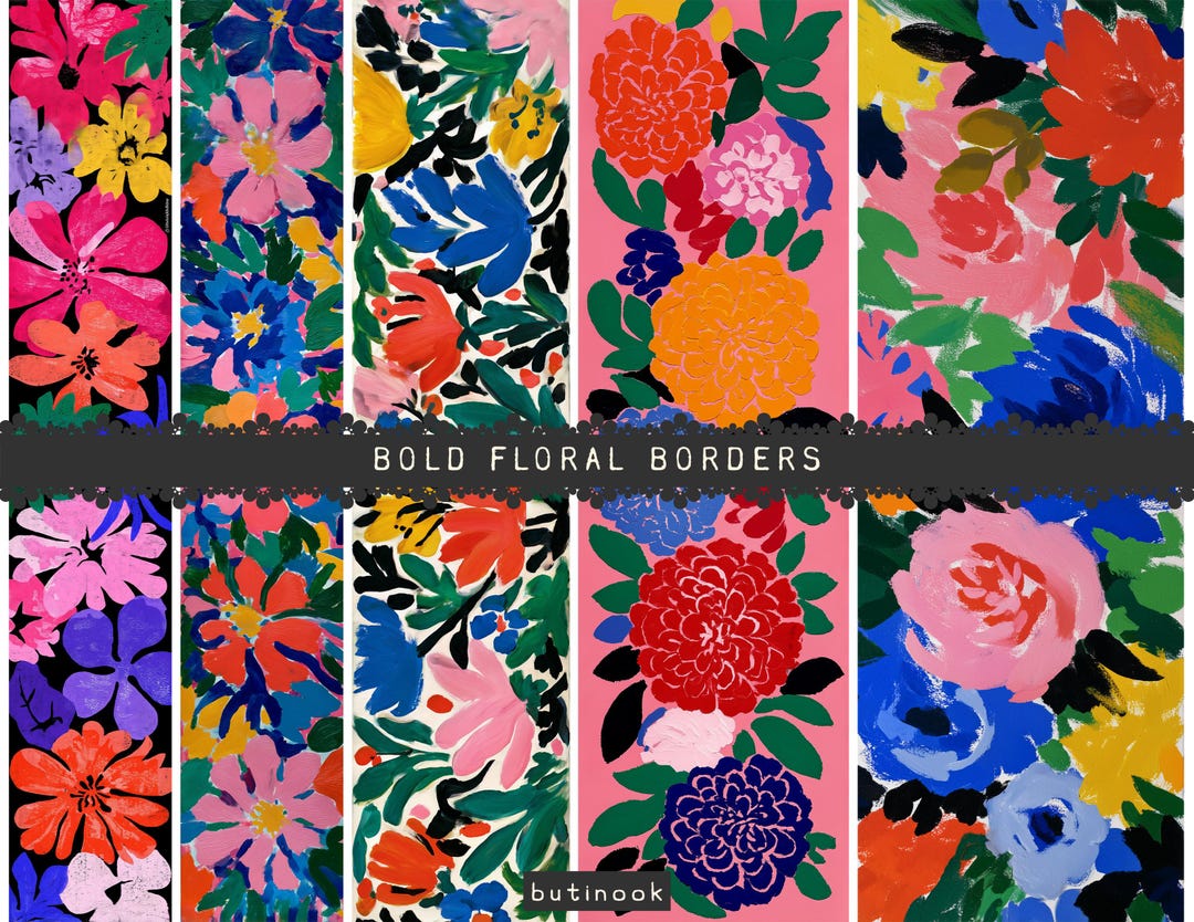 Bold Floral Border Strips Printable – 4 Colorful Fauvist Style Borders ...