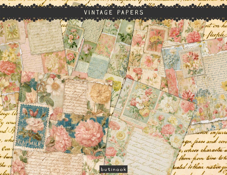 Vintage Botanical Collage Papers - Digital Download image 5