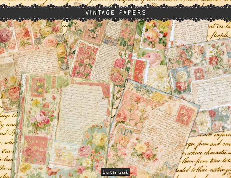 Vintage Botanical Collage Papers - Digital Download image 2