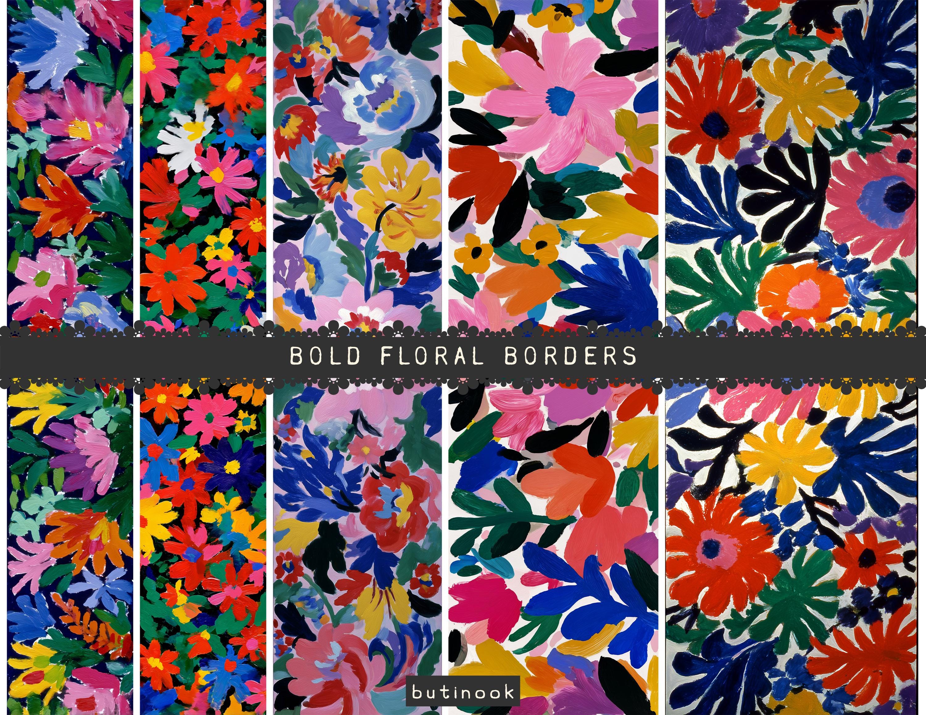Bold Floral Border Strips Printable – 4 Colorful Fauvist Style Borders ...