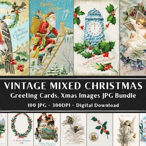 100 imagens vintage mistas de Natal, cartões de Papai Noel, cartões postais vintage, pacote de Natal, 100 imagens de Natal, download instantâneo