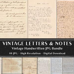 40 Vintage Handgeschriebene Notizen & Briefe, Altes digitales Papier Kit, druckbare Ephemera, Vintage Papier Bundle, Digitale Handschrift