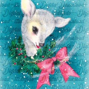 Vintage entzückende Weihnachtshirschbildkarte, Vintage Weihnachtspostkarten-Plakatfoto, Vintage Printables, Vintage Ephemera, digitaler Download