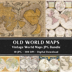 10 alte Weltkarten, Antike Landkarten, Vintage Geographie Kunst Bundle, Sofortiger Download