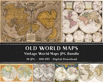 10 Old World Maps, Antique Maps, Vintage Geography Art Bundle, Instant Download