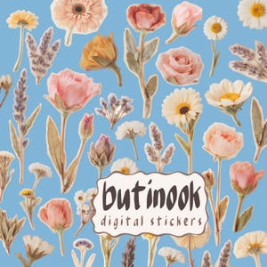 Vintage Pressed Flowers PNG Images and Printable Papers – Botanical Clipart – Digital Junk Journal Ephemera - Floral Stickers for Note Apps