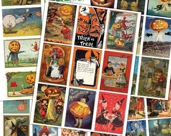5 Vintage Halloween Paper with 44 ATC Card Kit  Printable Digikit Collage Ephemera Scrapbooking Junk Journal Paper Set Digital Download
