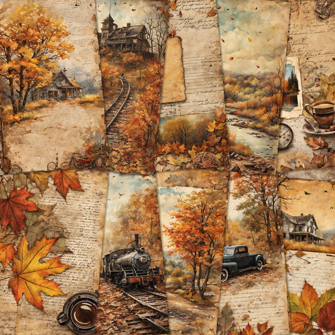 Vintage Autumn View Pages Digital Kit Printable Antique Fall Papers ...