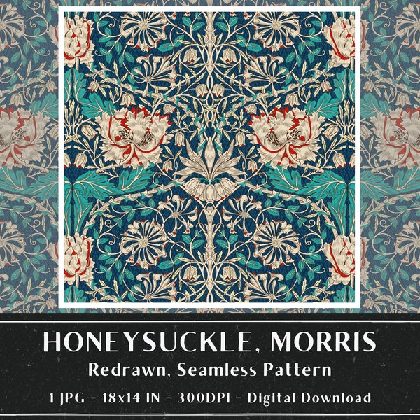 William Morris Honeysuckle Art Nouveau Pattern, Floral Pattern, Repeating Pattern, Seamless Pattern, Commercial Use, Digital Download