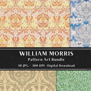 Puede incluir: Un paquete de descarga digital de 30 impresiones de arte de patrones de William Morris. Las impresiones presentan intrincados dise&ntilde;os florales y geom&eacute;tricos en una variedad de colores, incluyendo naranja, amarillo, azul, verde y blanco. Las impresiones son de 300 DPI y son perfectas para manualidades, scrapbooking o decoraci&oacute;n.