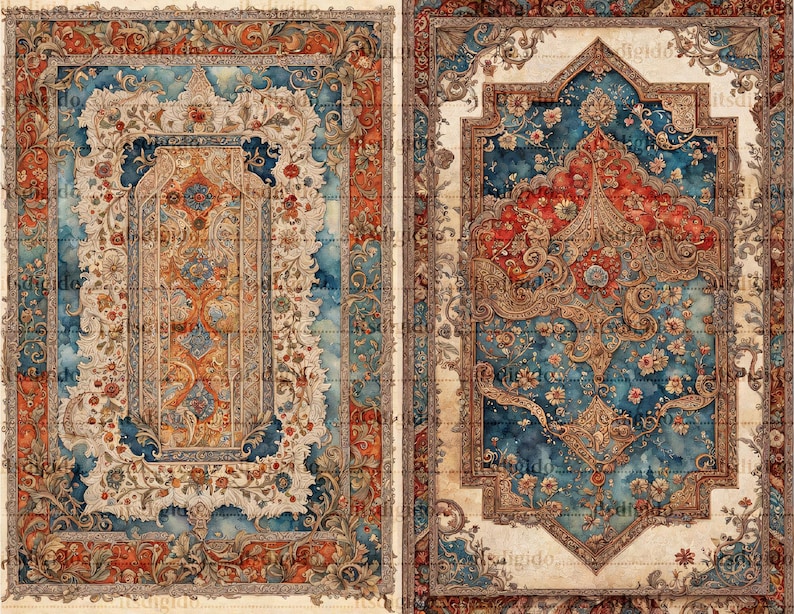 Ephemera Rug 10 Vintage Turkish Rug Kit Printable A5 Digikit Antique Carpet Pattern ...