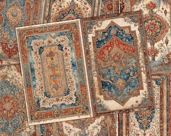10 Vintage Turkish Rug Kit Printable A5 Digikit Antique Carpet Pattern Collage Ephemera Scrapbooking Junk Journal Paper Set Digital Download