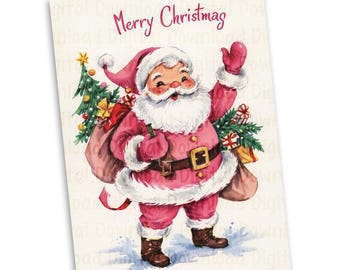 Vintages rosa Weihnachtsbild, 5 x 7 Zoll Vintage frohe Weihnachten-Postkarte Plakat-Foto, Vintage Printables, Vintage Ephemera, digitaler Download