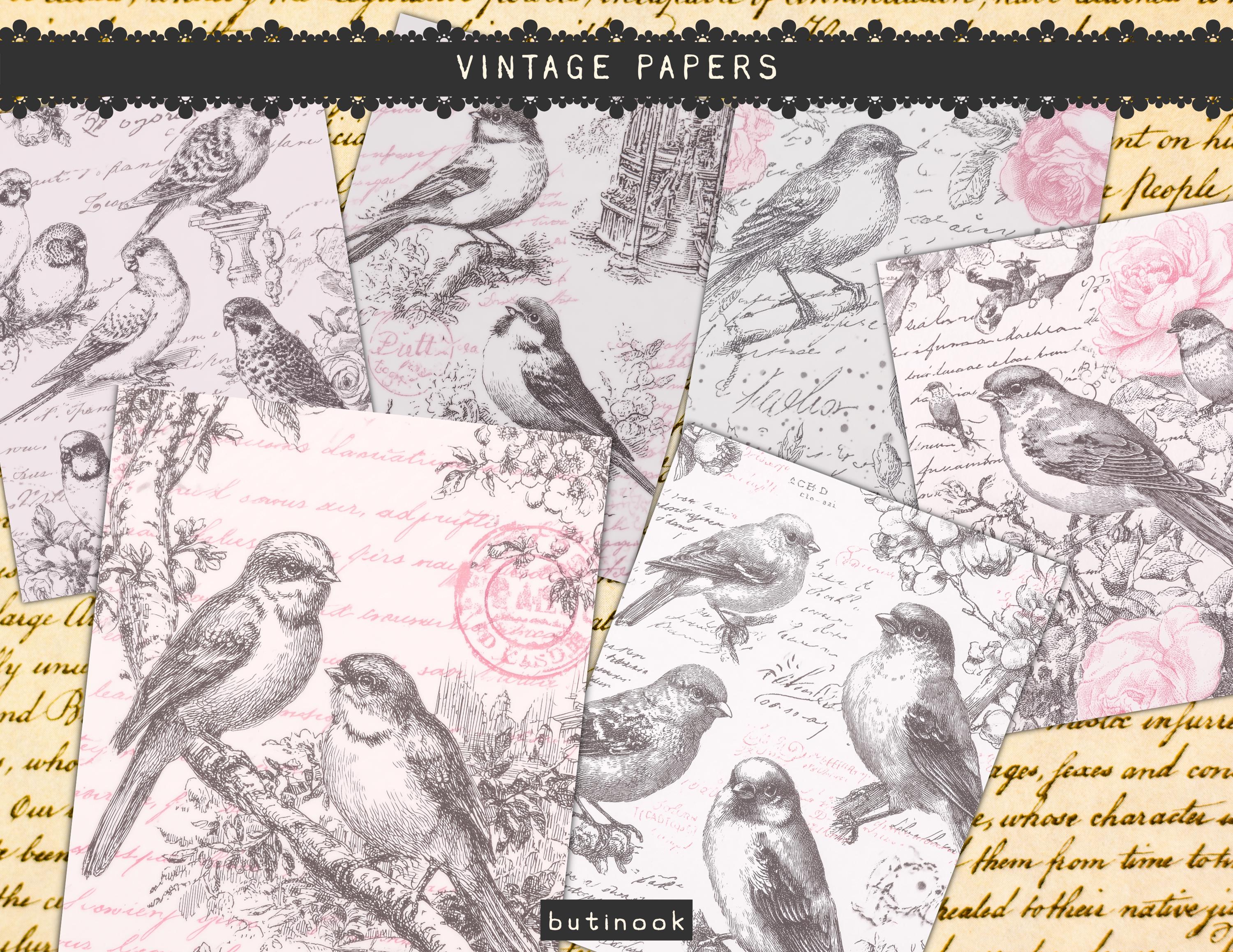 Vintage Bird Digital Paper Pack – French Ephemera Scrapbook Papers ...