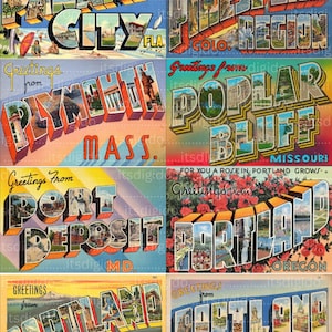 Partie 4 - Kit numérique de cartes postales des villes des États-Unis d'Amérique, voeux souvenir imprimable Digikit éphémères Scrapbooking Junk Journal en téléchargement numérique
