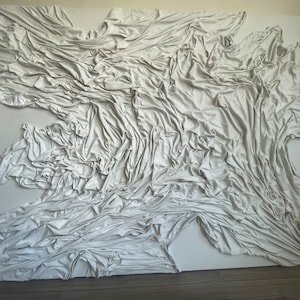 高級ファブリック抽象ウォールアート、オリジナルの白いファブリックテクスチャ、抽象キャンバス絵画、大型石膏ファブリックウォールアート（サイズ48インチ×60インチ）