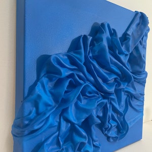 3D Textured Fabric Abstract Art: Luxury Blue Textile Canvas, 12x12