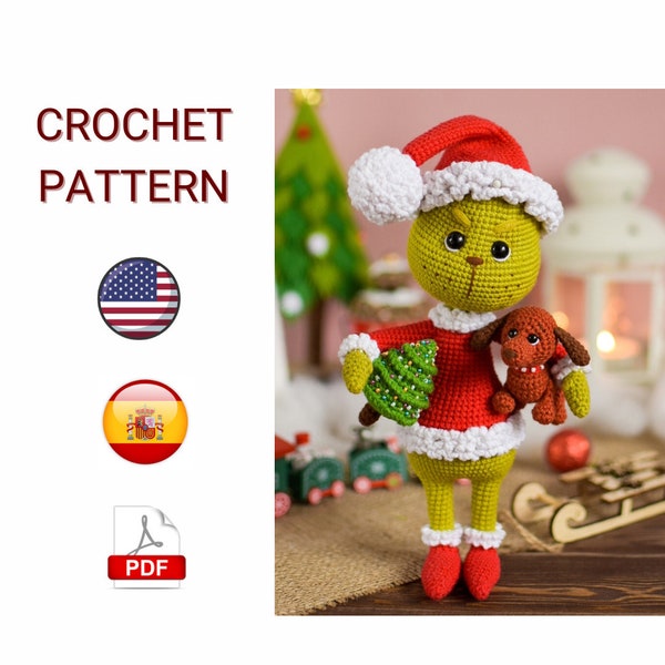 Crochet PATTERN PDF Amigurumi The christmas thief / Crochet green villain / Amigurumi Christmas / Crochet Christmas / Christmas pattern