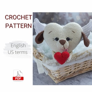 Crochet PATTERN PDF Amigurumi Puppy in Love / Crochet Valentine's Day pattern / Valentine's Day gift