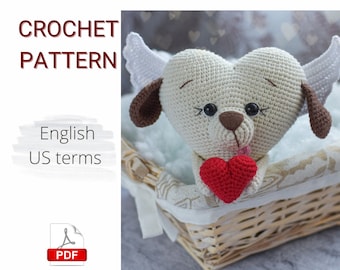 Crochet PATTERN PDF Amigurumi Puppy in Love / Crochet Valentine's Day pattern / Valentine's Day gift