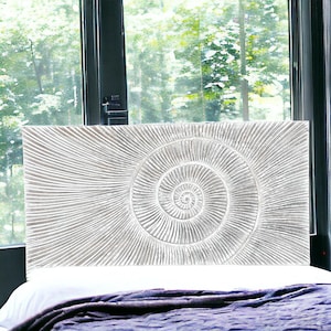 Queen Size Hand Carved Shell Headboard: Distressed Wooden Home Decor