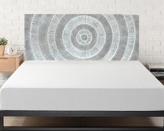 Cabecero Queen tallado a mano: madera envejecida, elegante decoración para el hogar