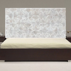 Queen Size Hand Carved Headboard: Distressed Wood, Elegant Home Decor