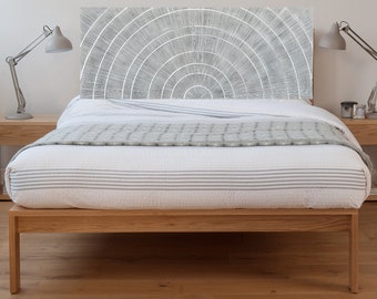 Cabecero Queen tallado a mano: cama de madera envejecida, decoración para el hogar