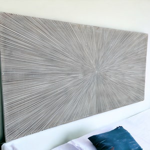 Queen Size Hand Carved Headboard: Distressed Wooden Home Decor