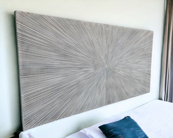 Cabecero Queen tallado a mano: Decoración de madera envejecida para el hogar