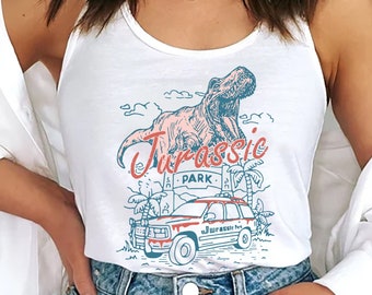 Vintage Jurassic Park Tank, Retro Jurassic Park Entrance With Tour Jeep Tank, Jurassic Park Dinosaur T-Rex Tank, Jurassic World Tank