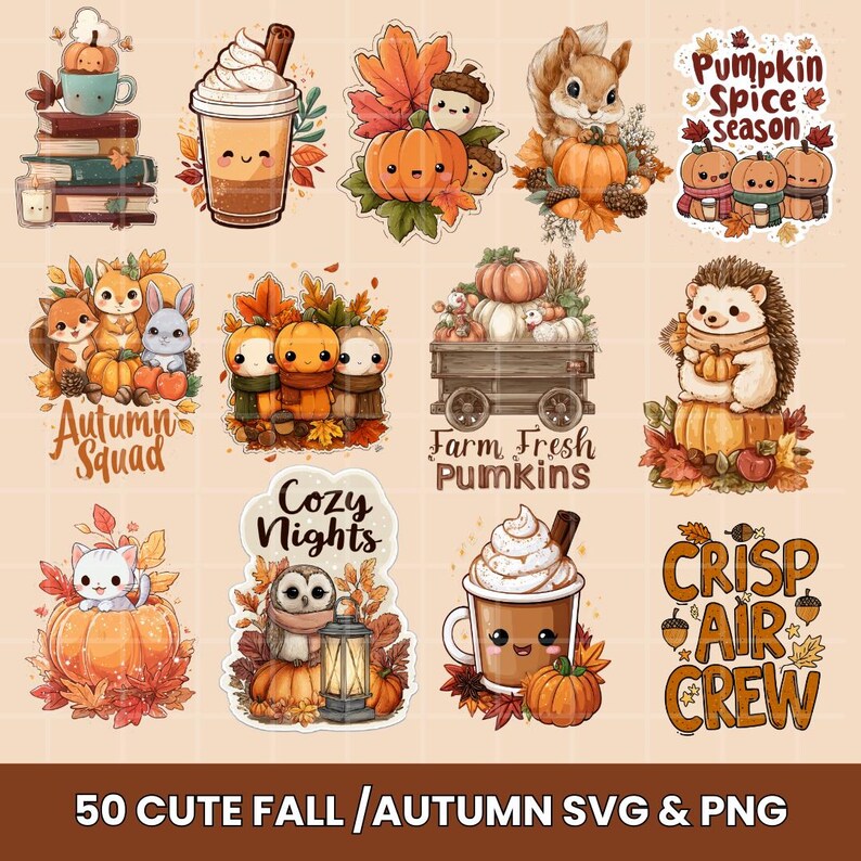 50 Cute Chibi Fall SVG Bundle, Fall Bundle Png Autumn Bundle Png ...